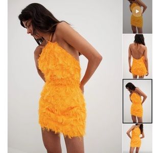 NA-KD Halterneck Mini Feather Dress